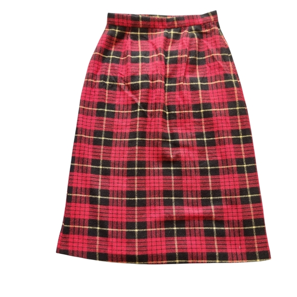 Vintage Red Black Tartan Plaid Skirt with Side Fringe - Picture 9 of 12